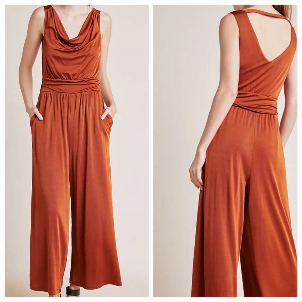 Anthropologie Maeve Enchantment Jumpsuit  Copper Rust Wide Leg